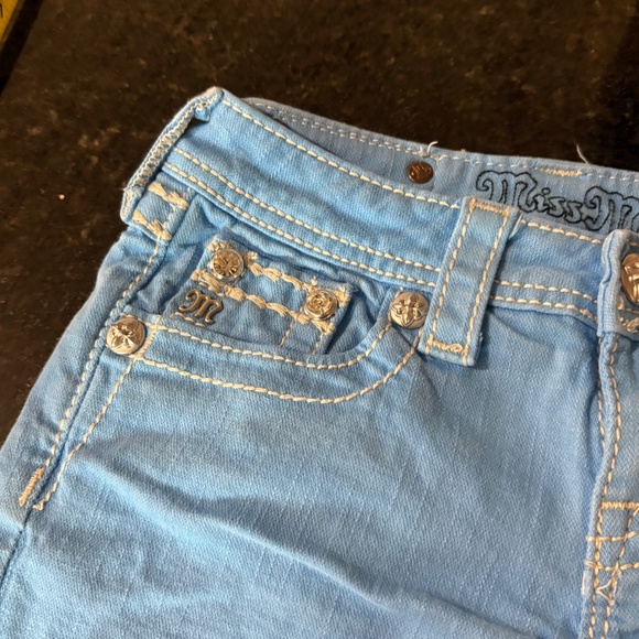 Girls Miss Me Jeans Shorts Low Rise Blue Floral Flap Denim Kids 10 - Picture 3 of 15